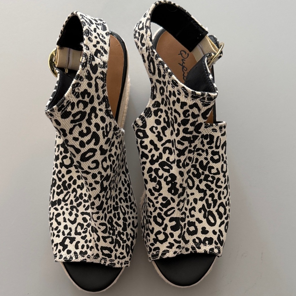 Qupid Black and White Leopard Wedges